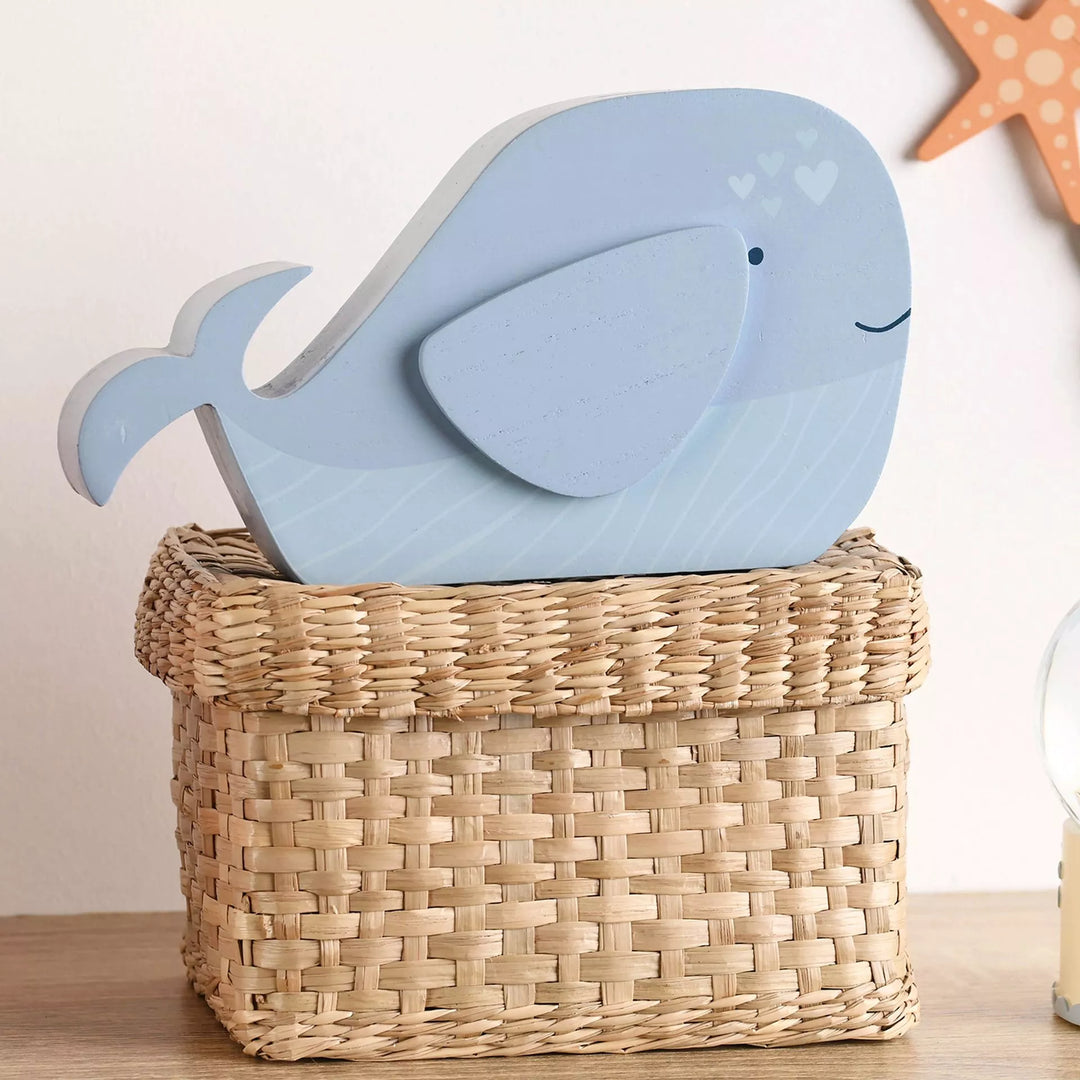 Widdop & Co Petit Cheri whale-shaped money box, 20cm tall, featuring a cute white whale design for saving coins.