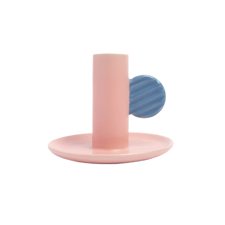 Pink and blue Caroline Gardner candle holder from Cornucopia Home and Gift, featuring a stylish and decorative design.