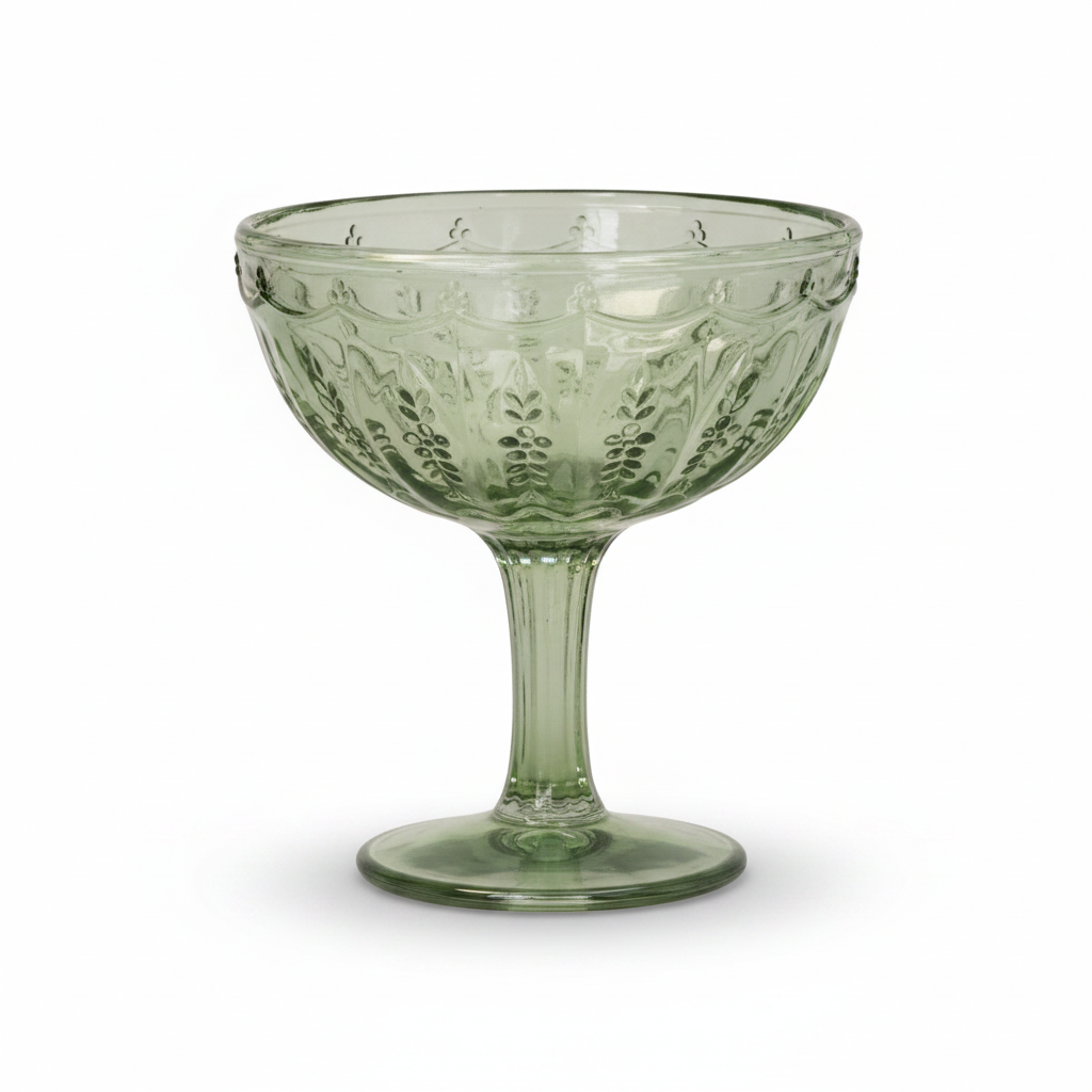Pressed Glass Dessert Cup - Green