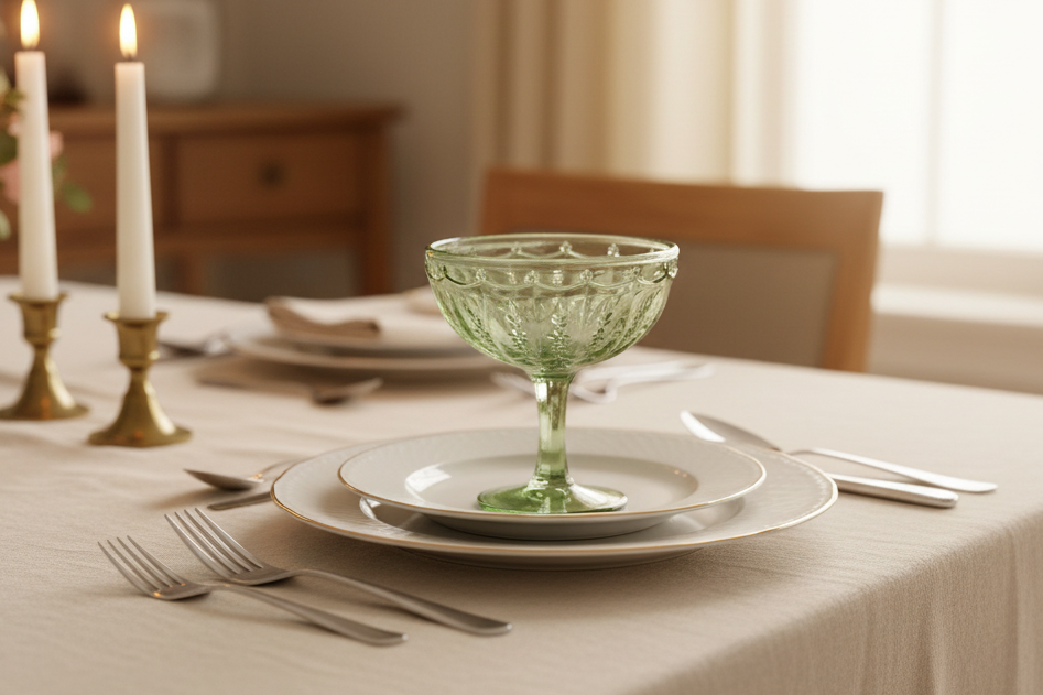 Pressed Glass Dessert Cup - Green