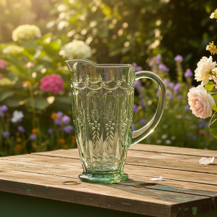 Pressed Glass Pitcher Jug - Green