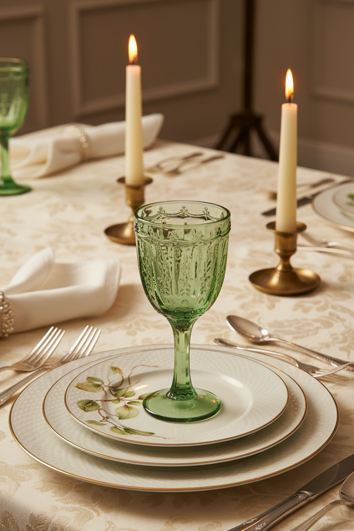 Pressed Glass Wine Goblet -Green