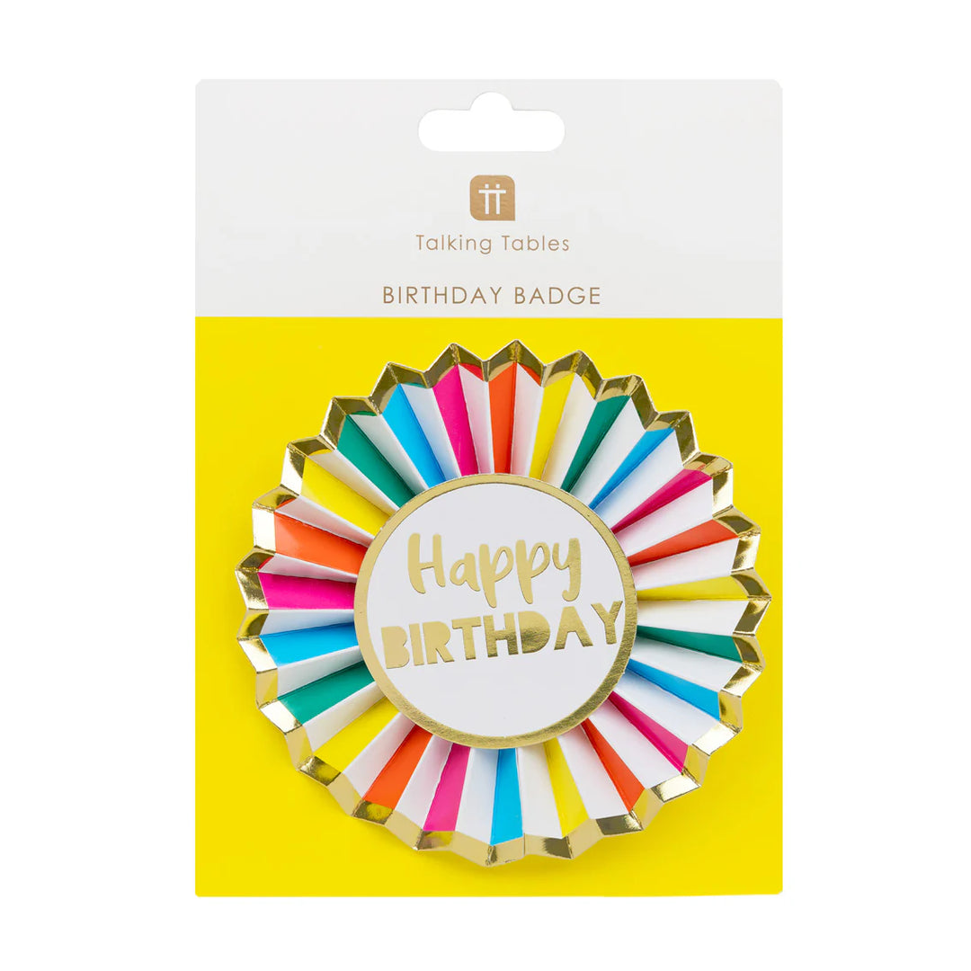 Rainbow Happy Birthday paper badge by Talking Tables, featuring colorful birthday design with cheerful rainbow and festive lettering.