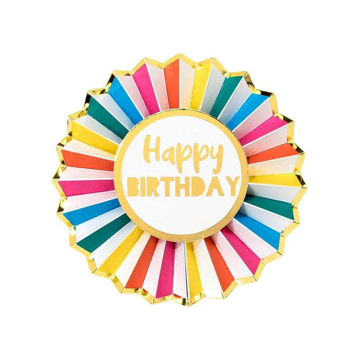 Rainbow Happy Birthday paper badge by Talking Tables featuring colorful rainbow design and "Happy Birthday" text for celebration.