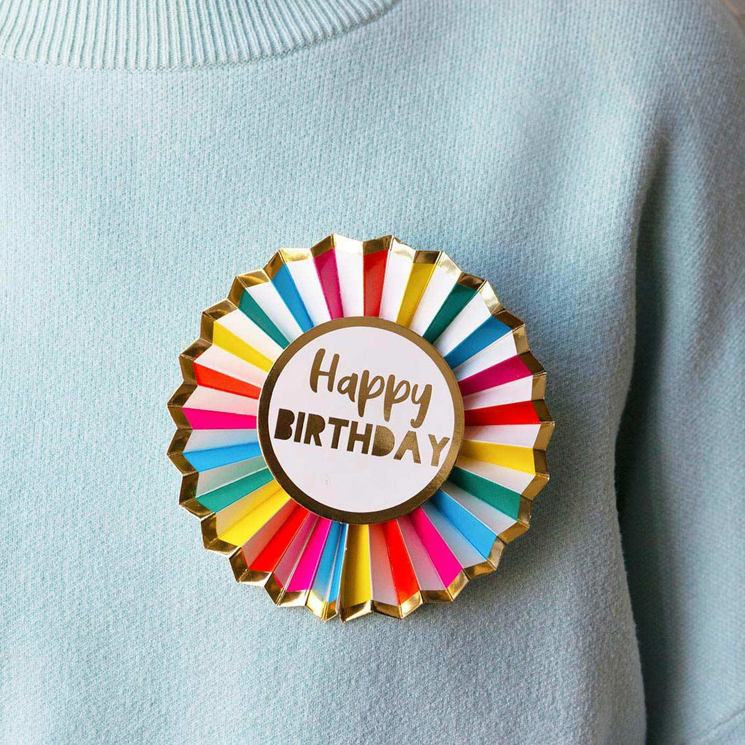 Rainbow Happy Birthday paper badge by Talking Tables featuring colorful design and bold lettering for birthday celebrations.