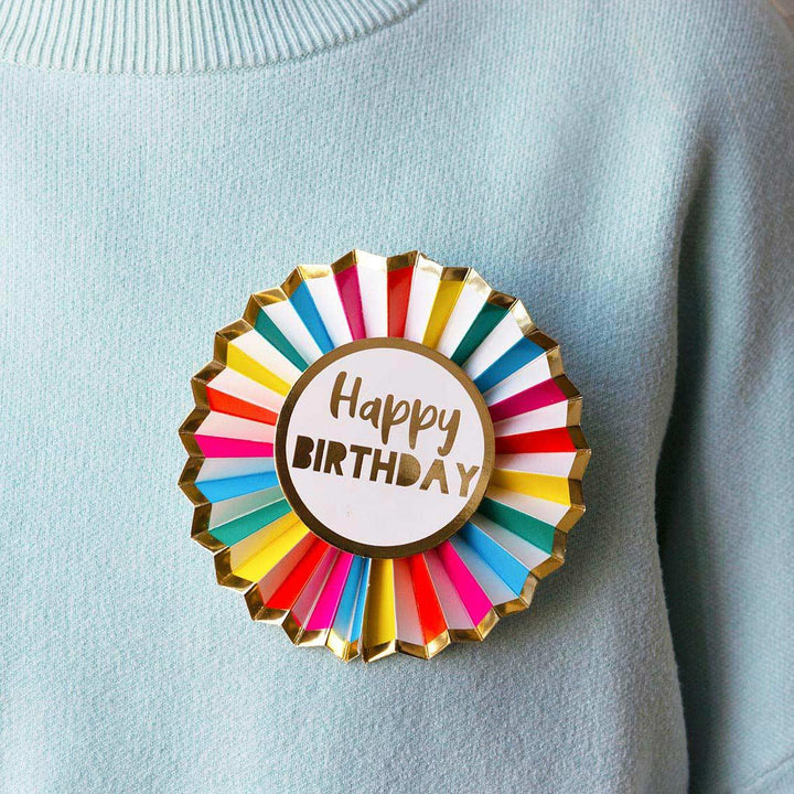 Rainbow Happy Birthday paper badge by Talking Tables featuring colorful design and bold lettering for birthday celebrations.