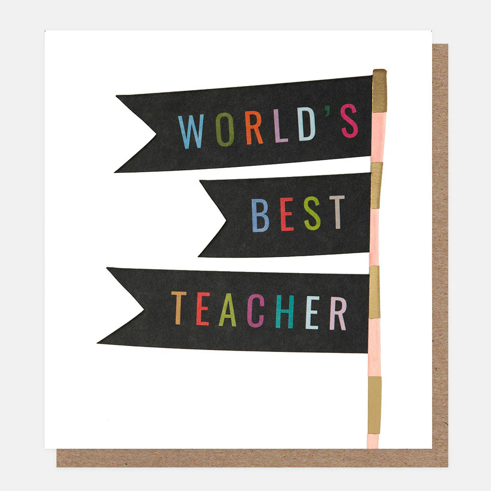 Caroline Gardner "Worlds Best Teacher" card featuring colorful floral design, ideal for expressing appreciation to teachers.