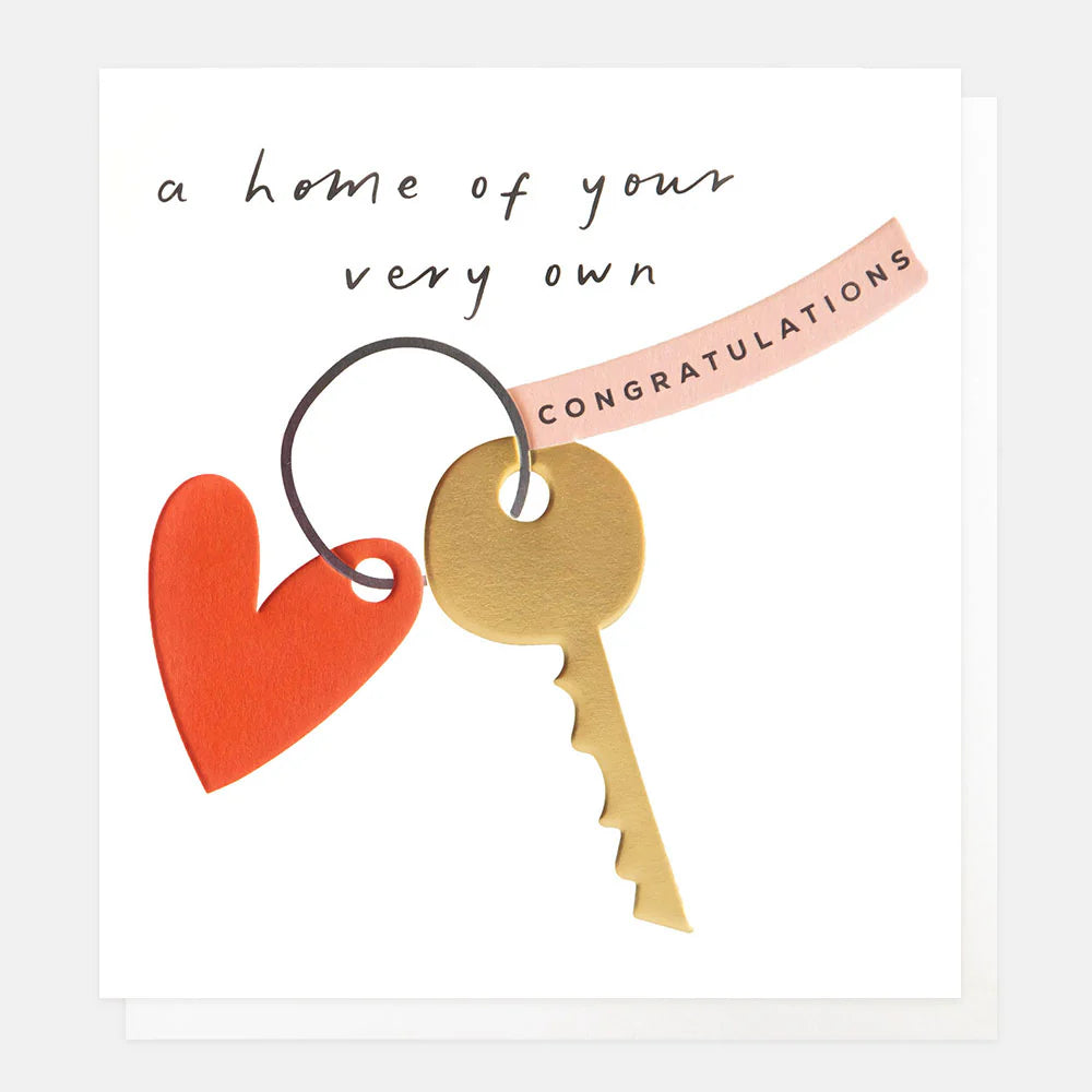 Caroline Gardner congratulation card titled "A Home Of Your Very Own" featuring elegant floral design for Cornucopia Home and Gift.
