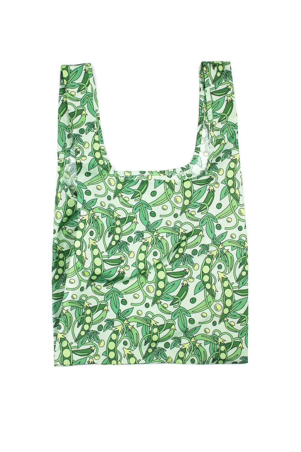 Close-up of medium reusable Kind Bags filled with fresh peas, showcasing the eco-friendly design by Cornucopia Home and Gift.