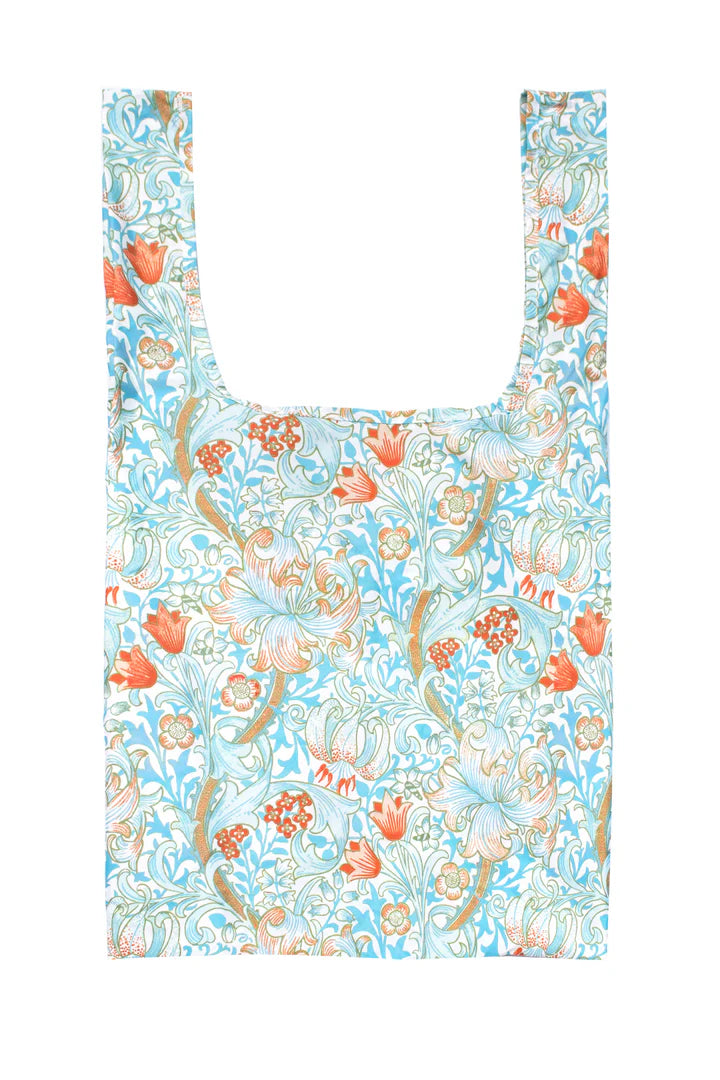 Close-up of William Morris Golden Lily design on a Cornucopia Home and Gift Kind Bag, showcasing intricate floral pattern.