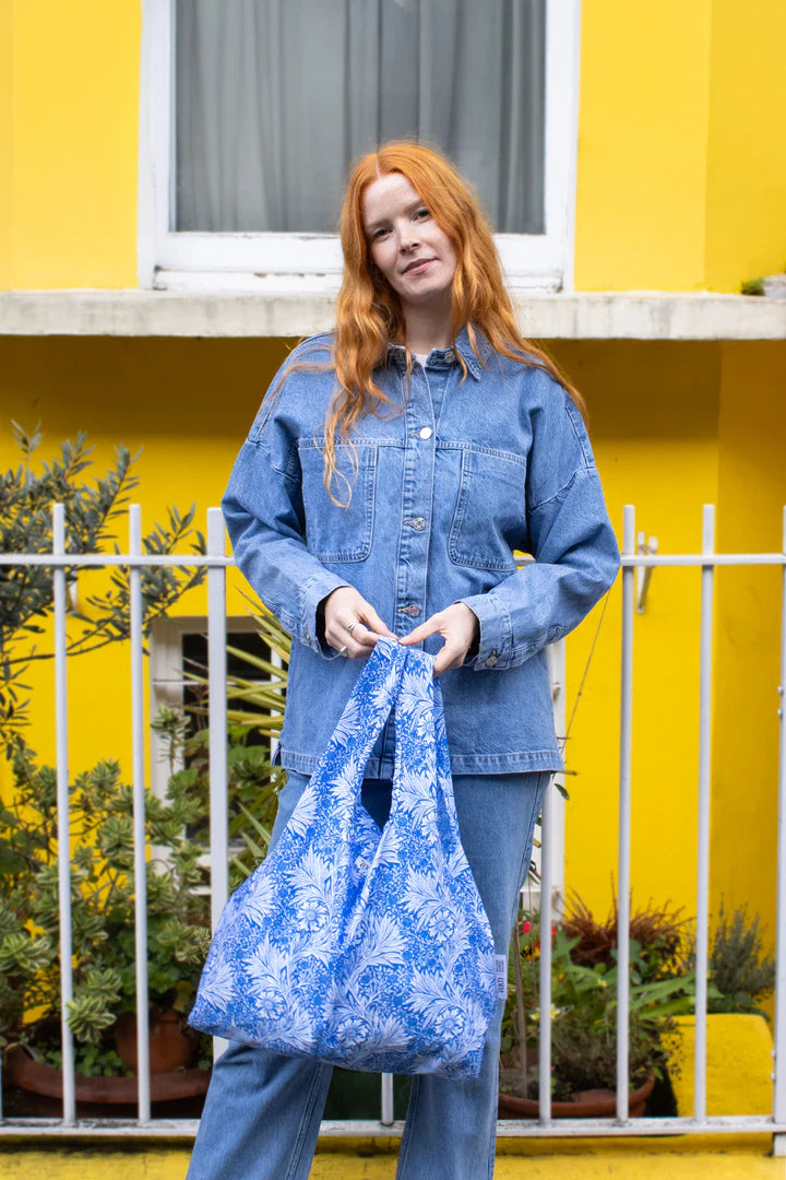 William Morris Marigold design on a Kind Bags eco-friendly tote by Cornucopia Home and Gift, featuring floral pattern and natural fabric.