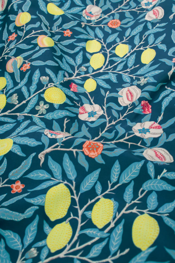 Close-up of William Morris Fruit design on Kind Bags by Cornucopia Home and Gift, showcasing detailed botanical print.
