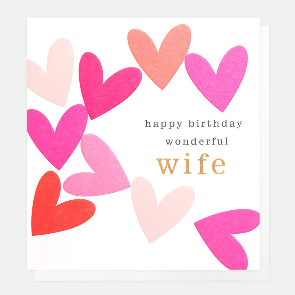 Pink hearts birthday card for wife by Caroline Gardner featuring a charming heart pattern and elegant design.