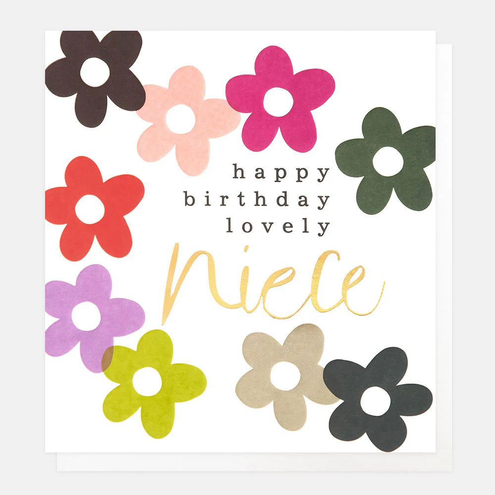 Caroline Gardner niece birthday card with colorful floral design, featuring cheerful message for celebrating a special day.
