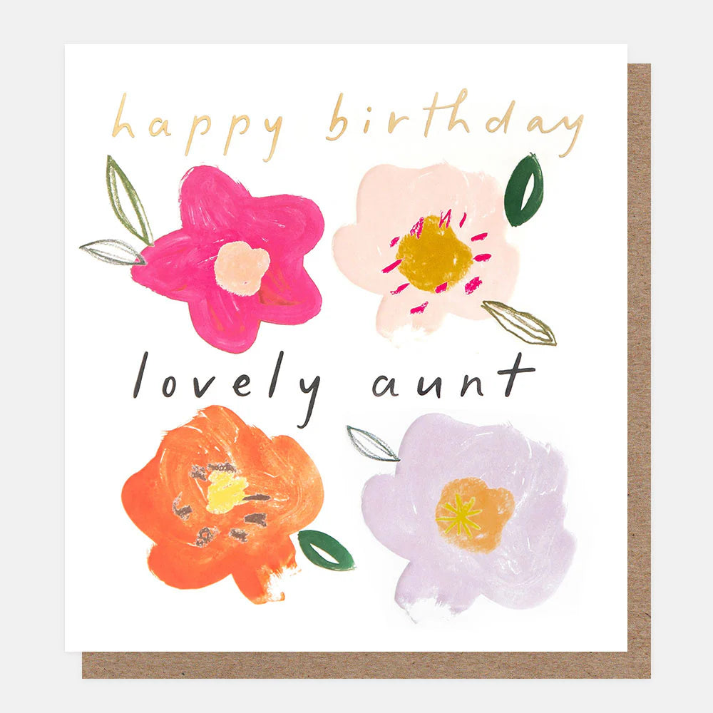 Caroline Gardner Happy Birthday Aunty card featuring colorful floral design, perfect for celebrating special occasions.