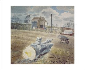 Colorful Tree Trunk and Wheelbarrow Art Card by Art Angels from Cornucopia Home and Gift, featuring vibrant woodland scene artwork.