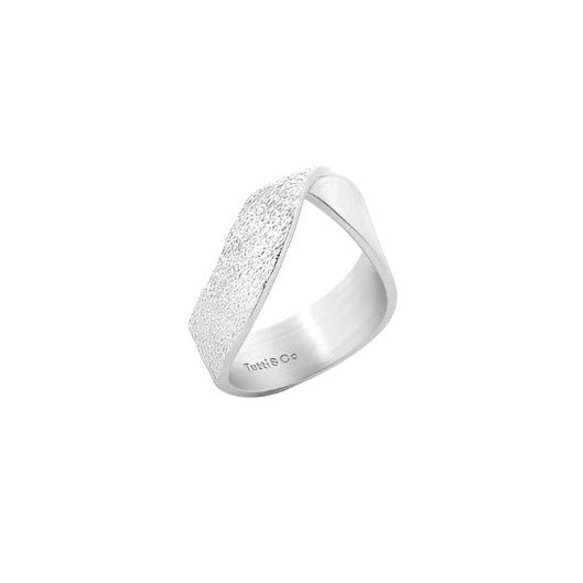 Silver Praise Ring by Tutti &amp; Co, featuring a sleek, minimalist design with engraved details, displayed on a neutral background.