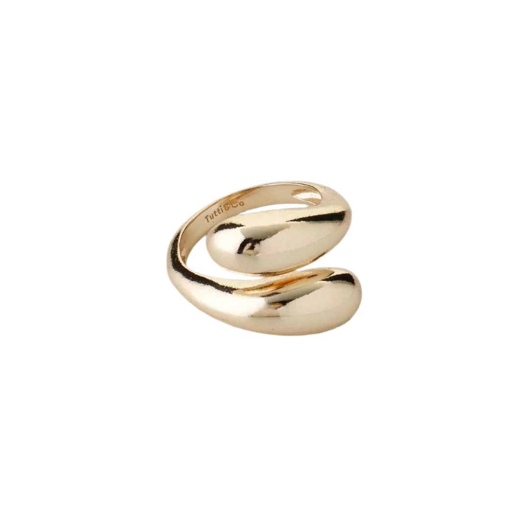 Gold Hampstead Ring by Tutti & Co with a stylish design, displayed on a neutral background showcasing its elegant craftsmanship.