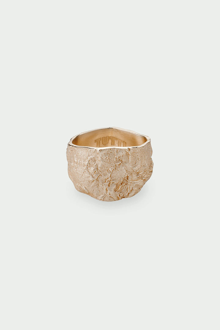 Medium gold Revere ring by Tutti &amp; Co, featuring a sleek, minimalist design on a white background.