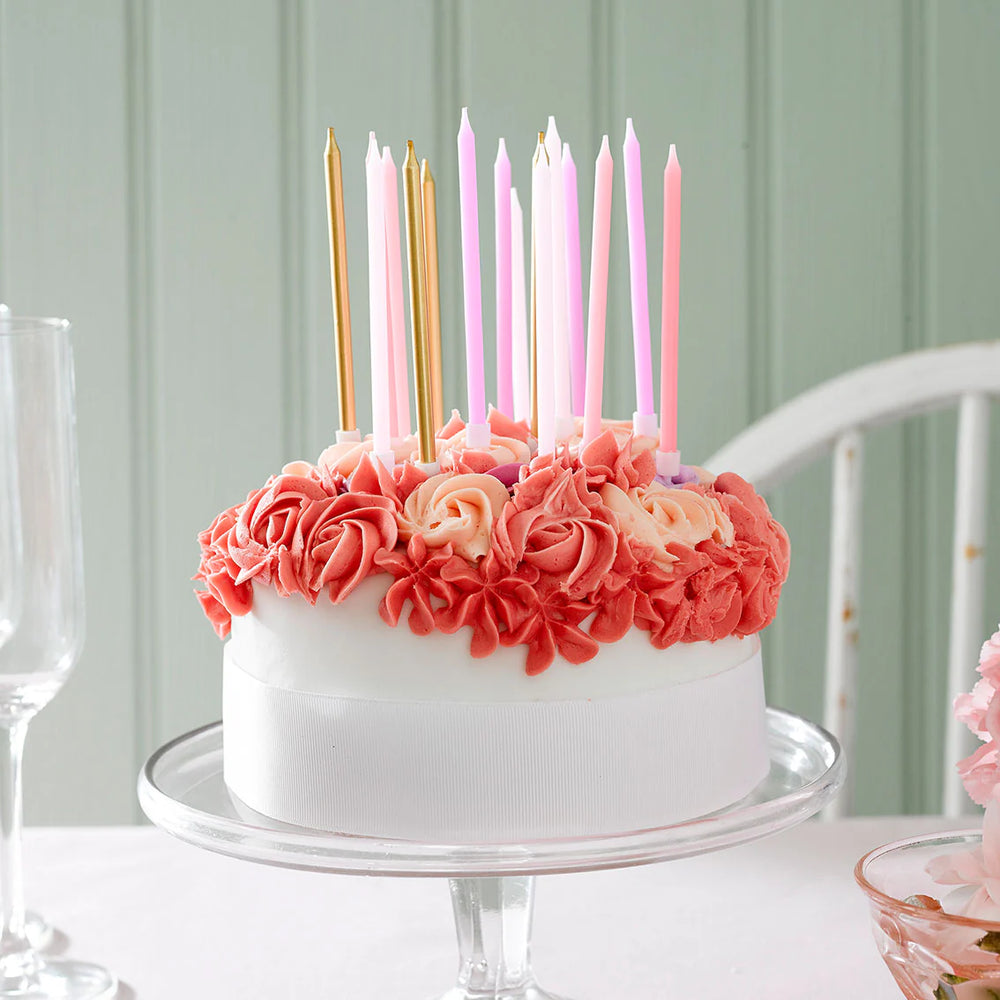 Set of 16 Rose-themed birthday candles by Cornucopia Home and Gift, 10cm tall, decorative and perfect for special celebrations