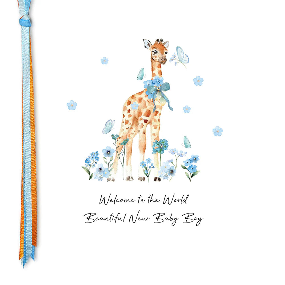 Welcome to the World baby boy card by Five Dollar Shake, featuring colorful, cheerful design with baby-themed illustrations.