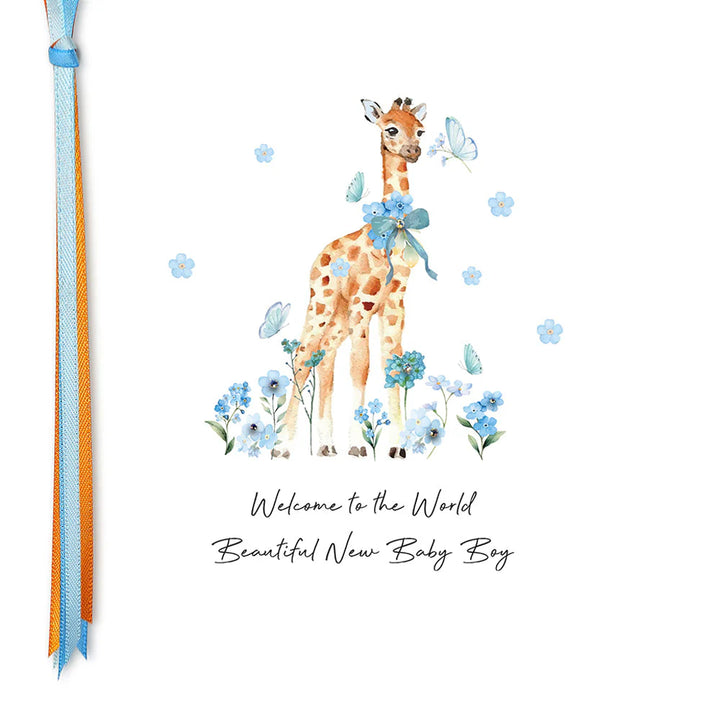 Welcome to the World baby boy card by Five Dollar Shake, featuring colorful, cheerful design with baby-themed illustrations.