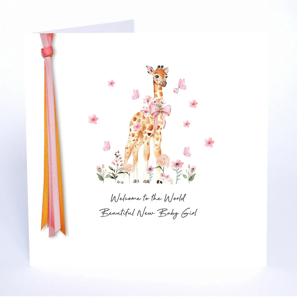 Welcome to the World baby girl card by Five Dollar Shake, featuring colorful floral design and heartfelt message for new arrivals.
