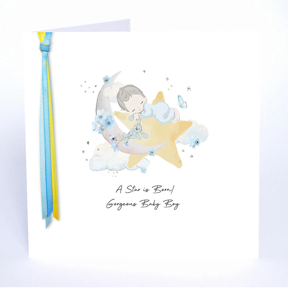 Gorgeous Baby Boy card from A Star Is Born! by Five Dollar Shake, featuring colorful illustrations for celebrating new arrival.