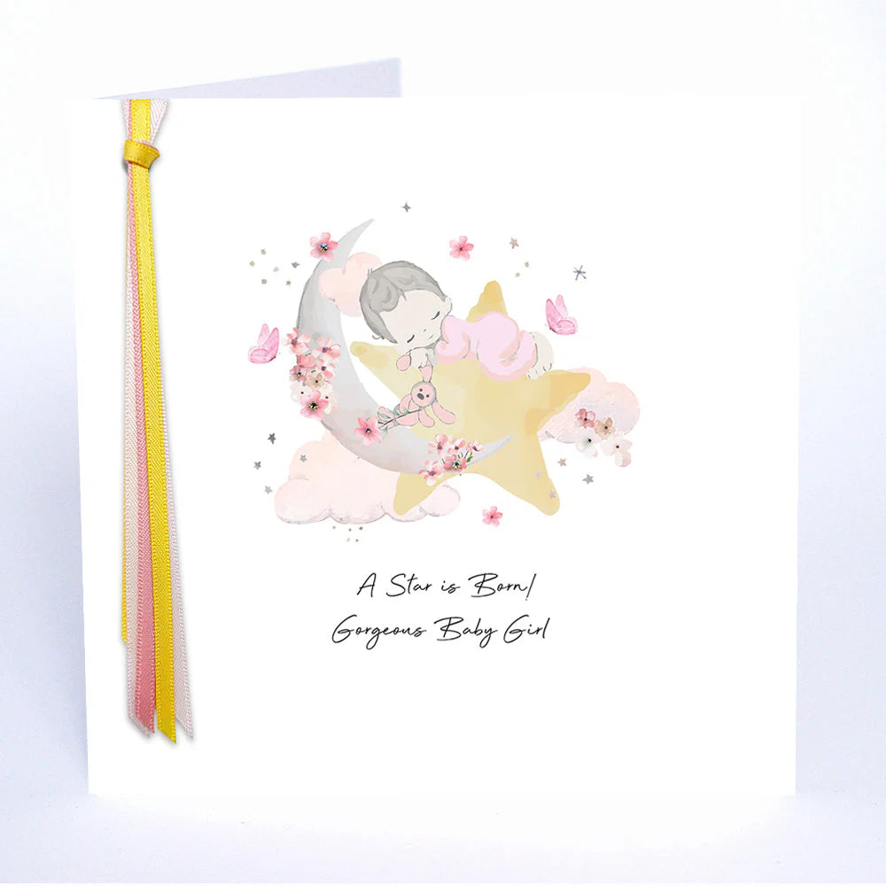 Gorgeous Baby Girl card from A Star Is Born! series by Five Dollar Shake, featuring colorful floral design and playful lettering.