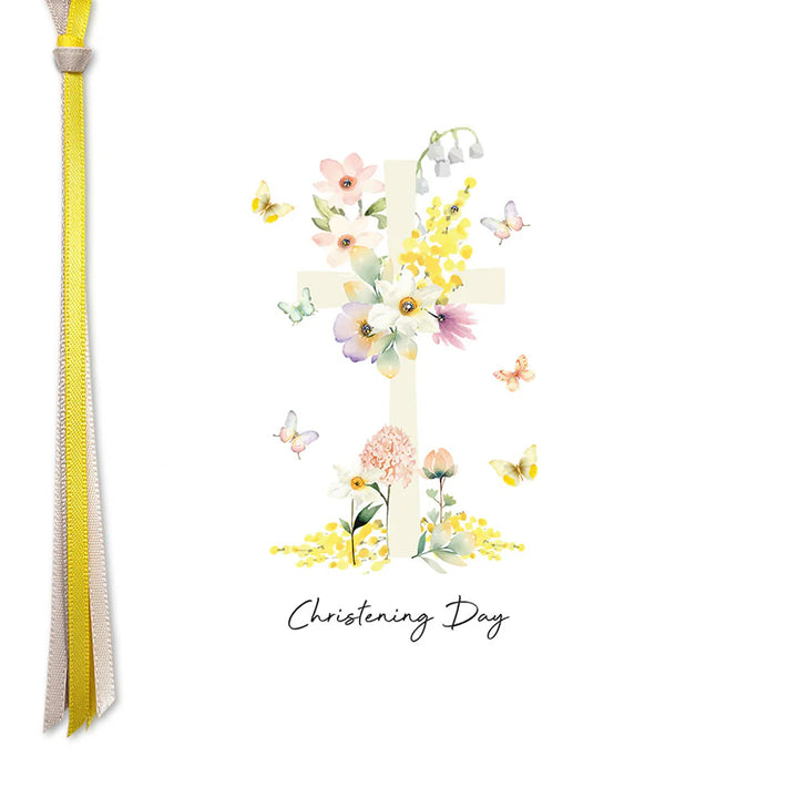Christening Day Card by Five Dollar Shake featuring delicate floral design and elegant lettering, suitable for special christening occasions.