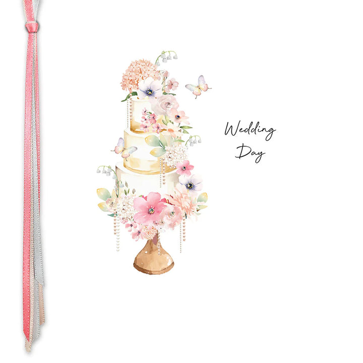 Wedding Day cake card by Five Dollar Shake from Cornucopia Home and Gift, featuring elegant design for wedding cake displays.