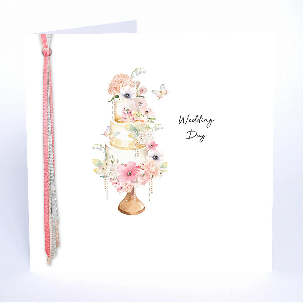 Wedding Day cake card by Five Dollar Shake, featuring elegant design and text, for wedding cake decoration from Cornucopia Home and Gift.