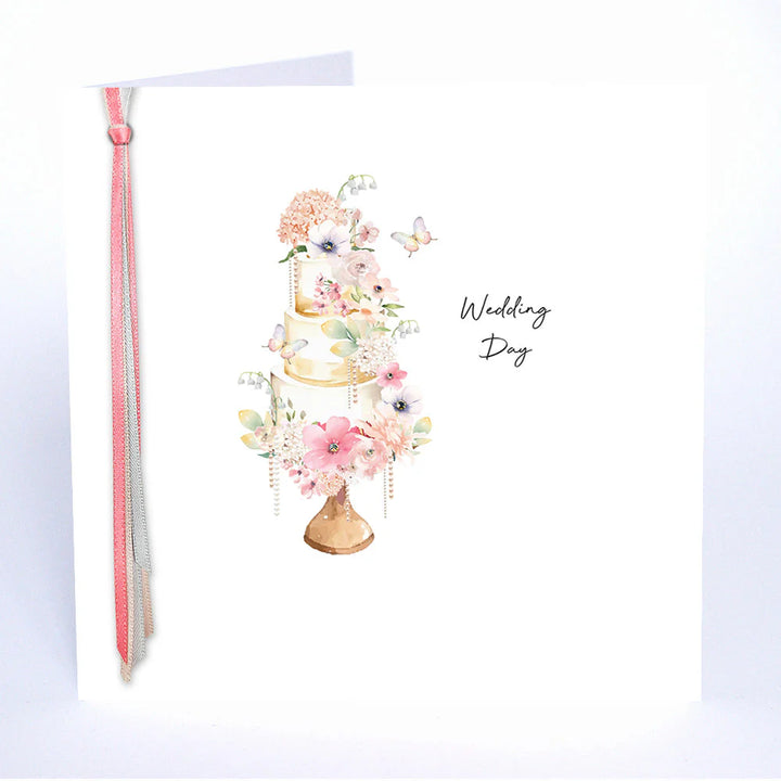 Wedding Day cake card by Five Dollar Shake, featuring elegant design and text, for wedding cake decoration from Cornucopia Home and Gift.