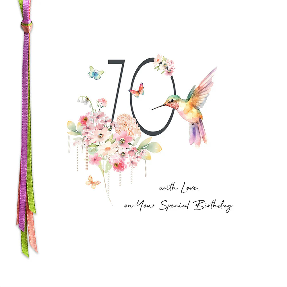 Five Dollar Shake 70 With Love birthday card featuring colorful floral design by Cornucopia Home and Gift