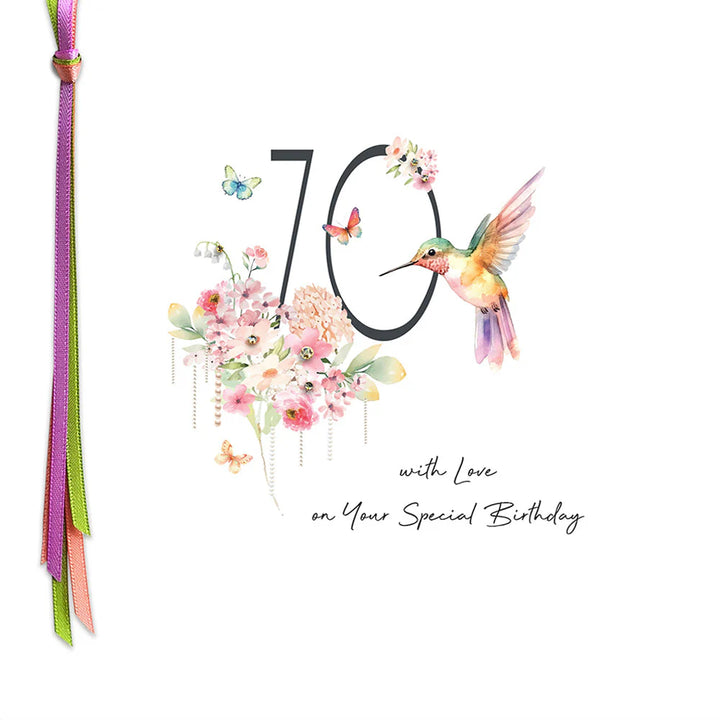 Five Dollar Shake 70 With Love birthday card featuring colorful floral design by Cornucopia Home and Gift