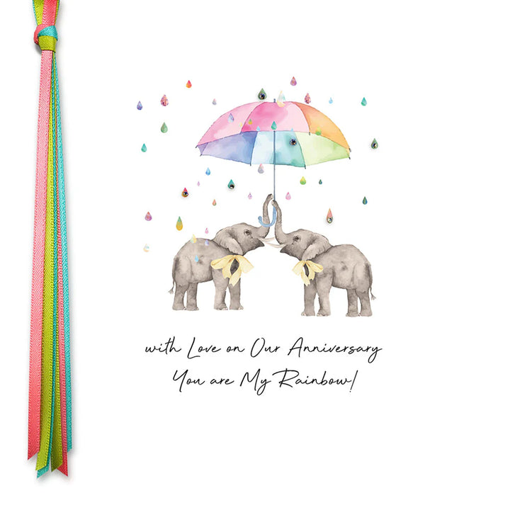 Five Dollar Shake "With Love on Our Anniversary" rainbow card from Cornucopia Home and Gift, featuring colorful rainbow design.