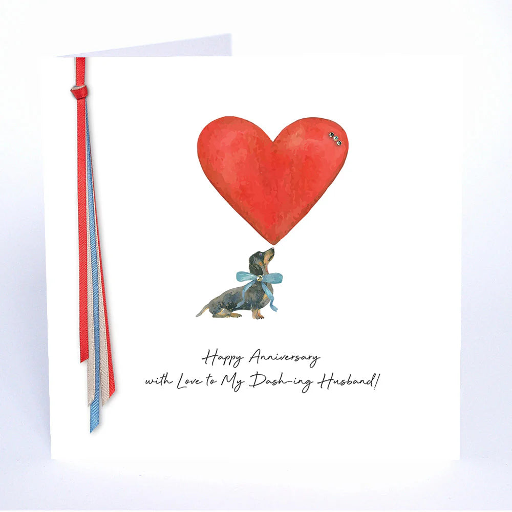 Happy anniversary card from Five Dollar Shake by Cornucopia Home and Gift, featuring love message for a dashing husband.