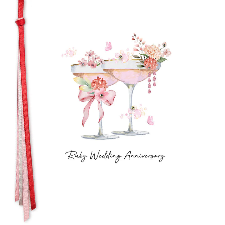 Ruby Wedding Anniversary card from Five Dollar Shake by Cornucopia Home and Gift, featuring elegant design and celebratory details.