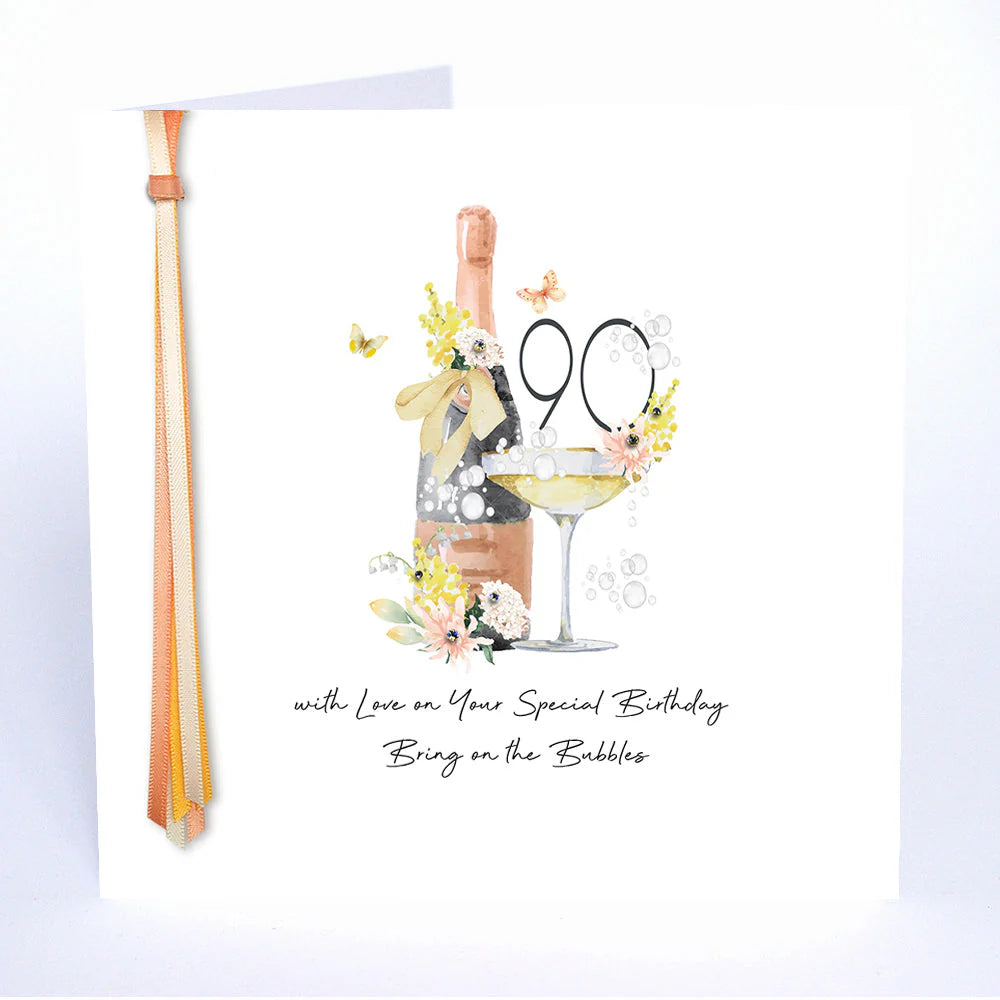Five Dollar Shake 90 With Love birthday greeting card featuring colorful bubbles and celebratory design from Cornucopia Home and Gift.