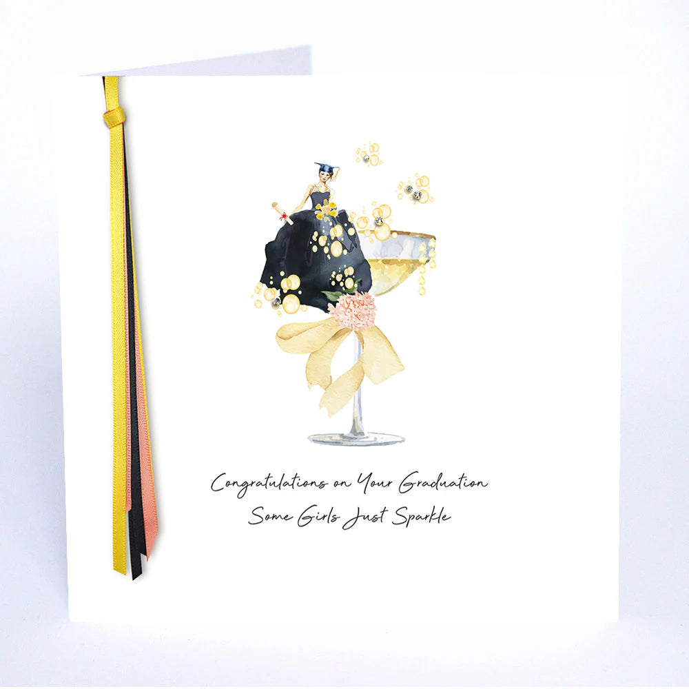 Congratulations On Your Graduation Five Dollar Shake greeting card featuring sparkling design with elegant lettering and celebratory theme.