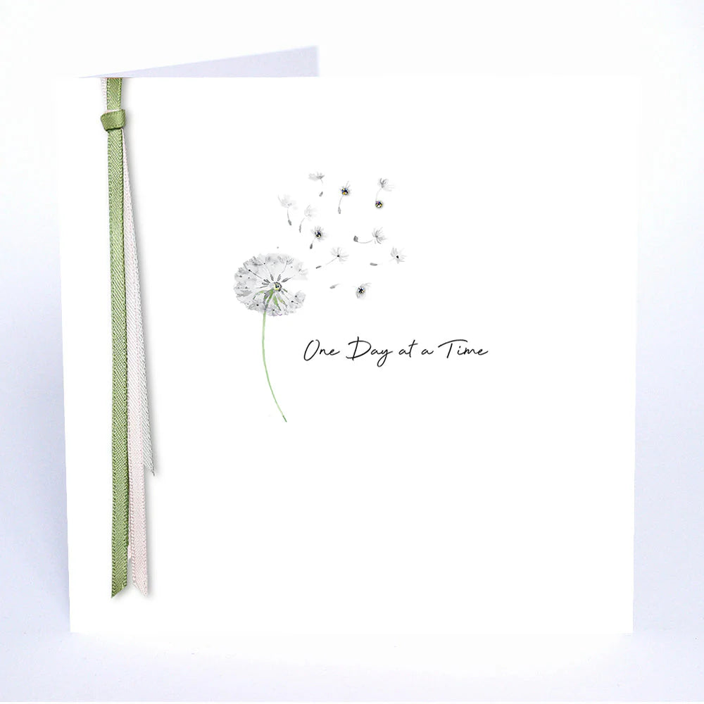 Five dollar shake One Day At A Time card by Cornucopia Home and Gift, featuring motivational message on cream-colored cardstock.