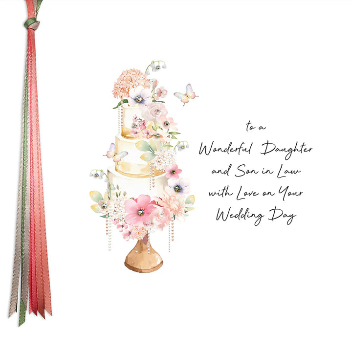 Ribbons &amp; Roses To A Wonderful Daughter &amp; Son-in-Law On Your Wedding Day Large Card