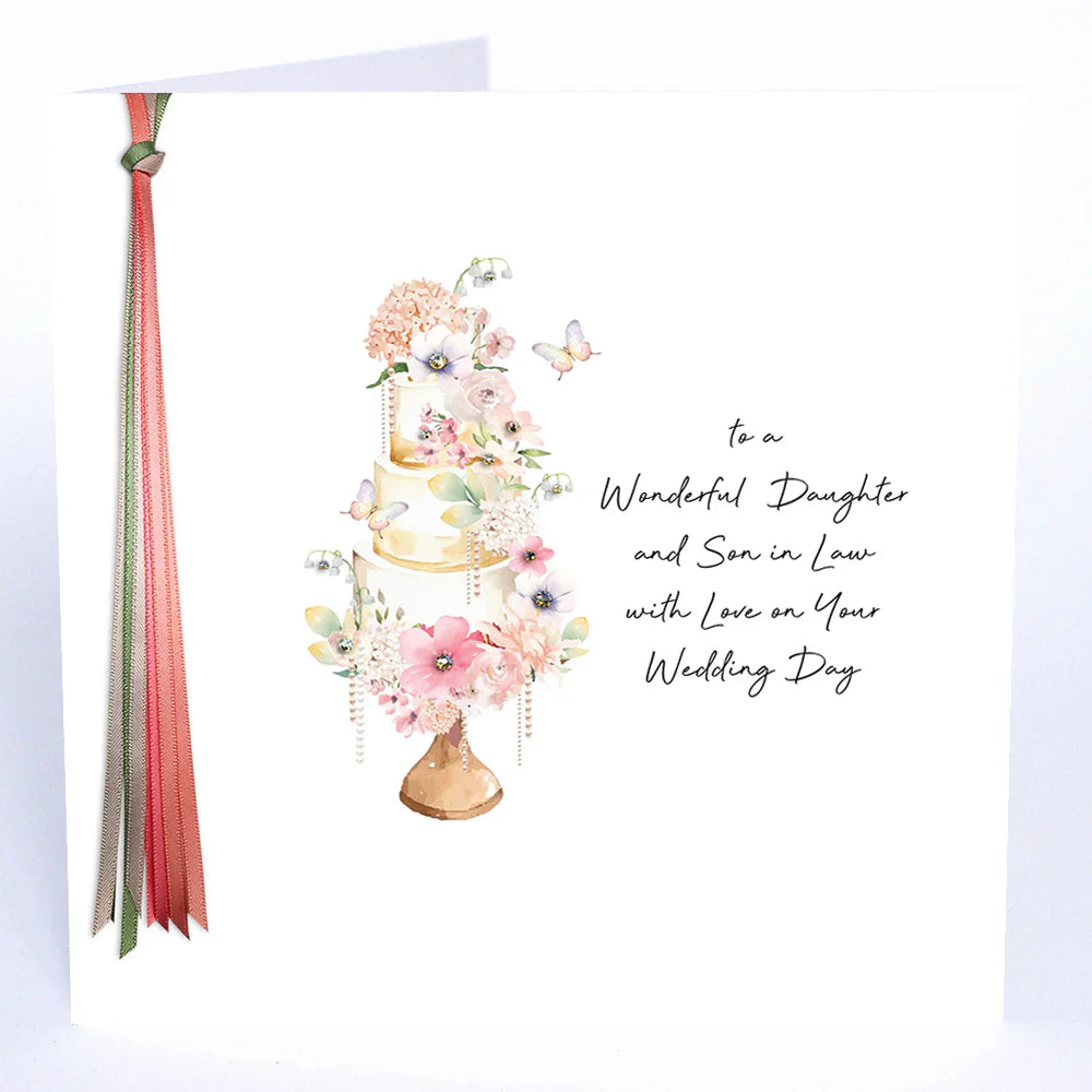 Ribbons &amp; Roses To A Wonderful Daughter &amp; Son-in-Law On Your Wedding Day Large Card