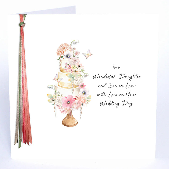 Ribbons &amp; Roses To A Wonderful Daughter &amp; Son-in-Law On Your Wedding Day Large Card