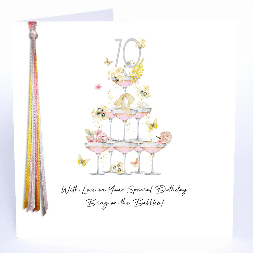 Five Dollar Shake birthday card featuring glasses design with "70 With Love" message, by Cornucopia Home and Gift.