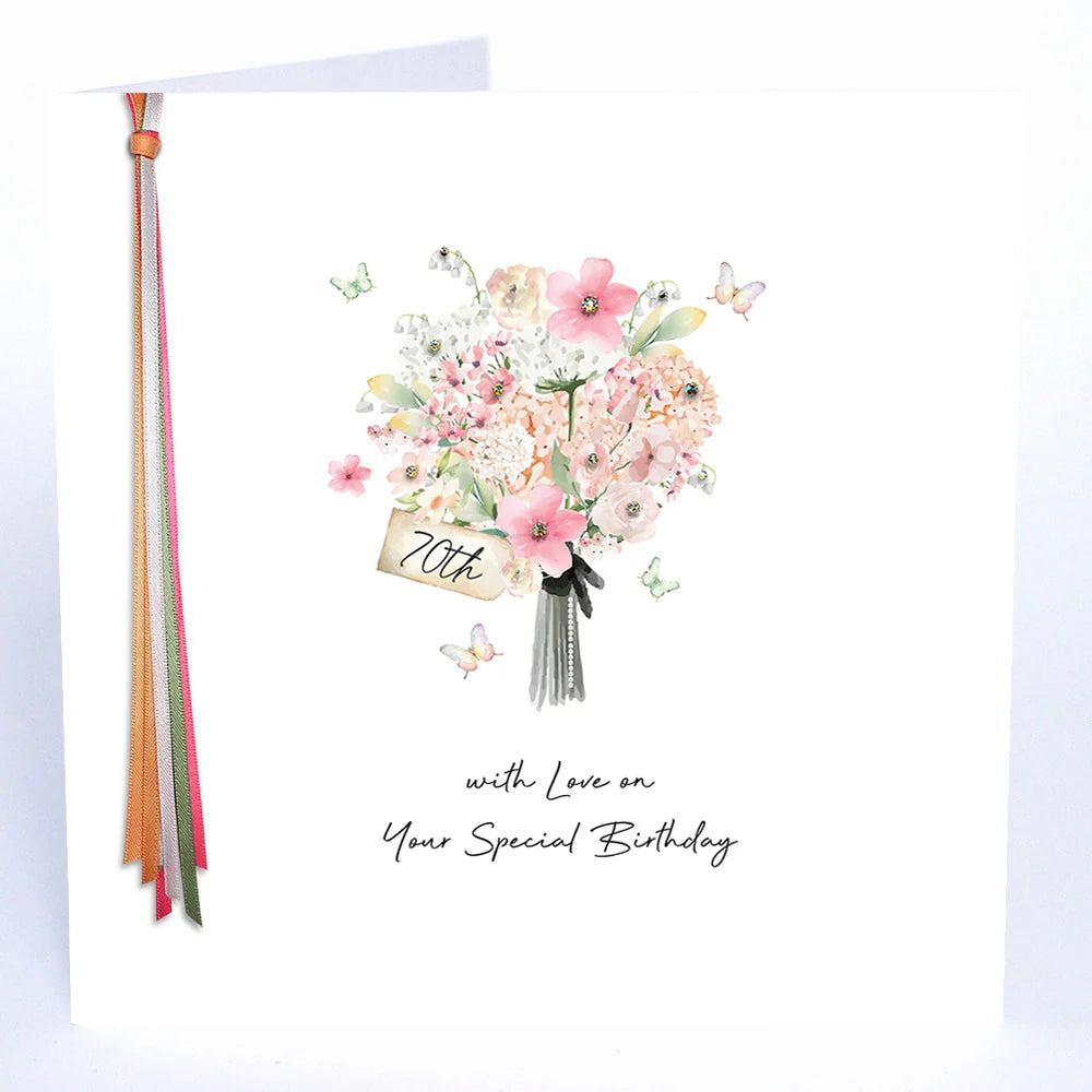 Five Dollar Shake birthday card featuring colorful flowers with "70 With Love On Your Special Birthday" message by Cornucopia Home and Gift