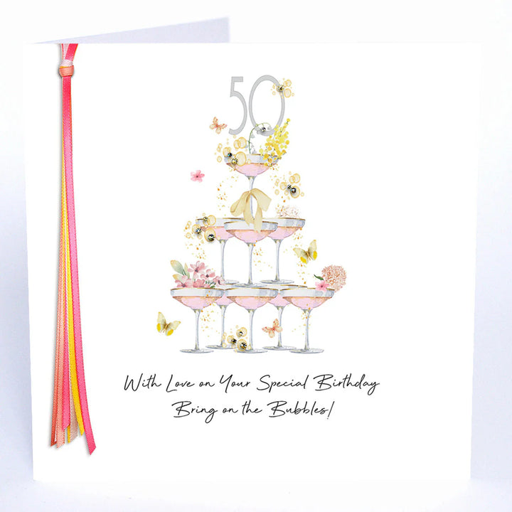 Five Dollar Shake "50 With Love" birthday glasses with colorful design, perfect for celebrating special birthdays.