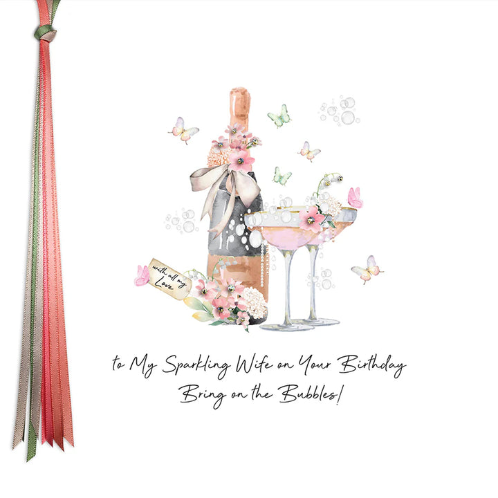 Ribbons &amp; Roses To My Sparkling Wife Large Birthday Card