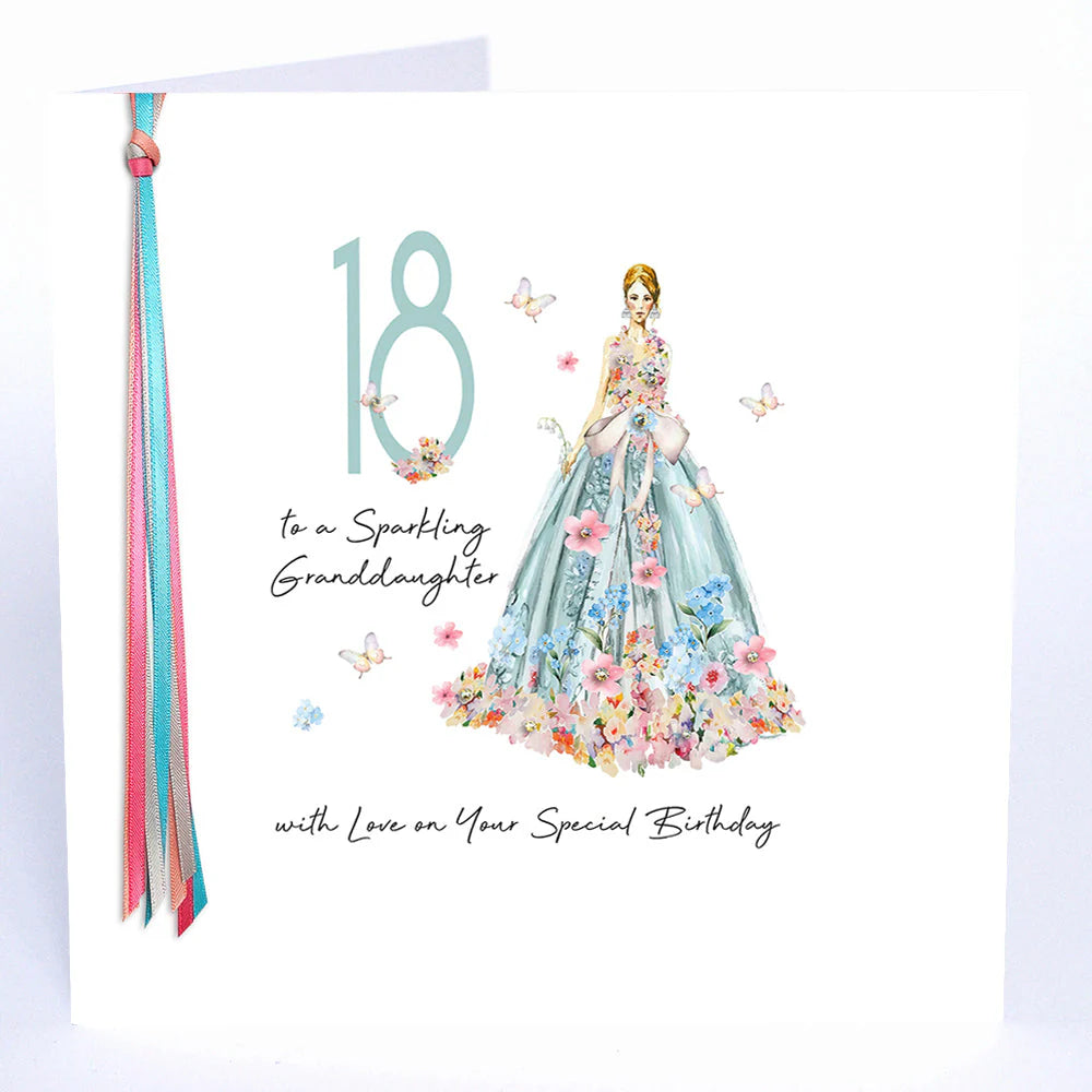 Five Dollar Shake Granddaughter birthday card with sparkling design and colorful floral accents from Cornucopia Home and Gift