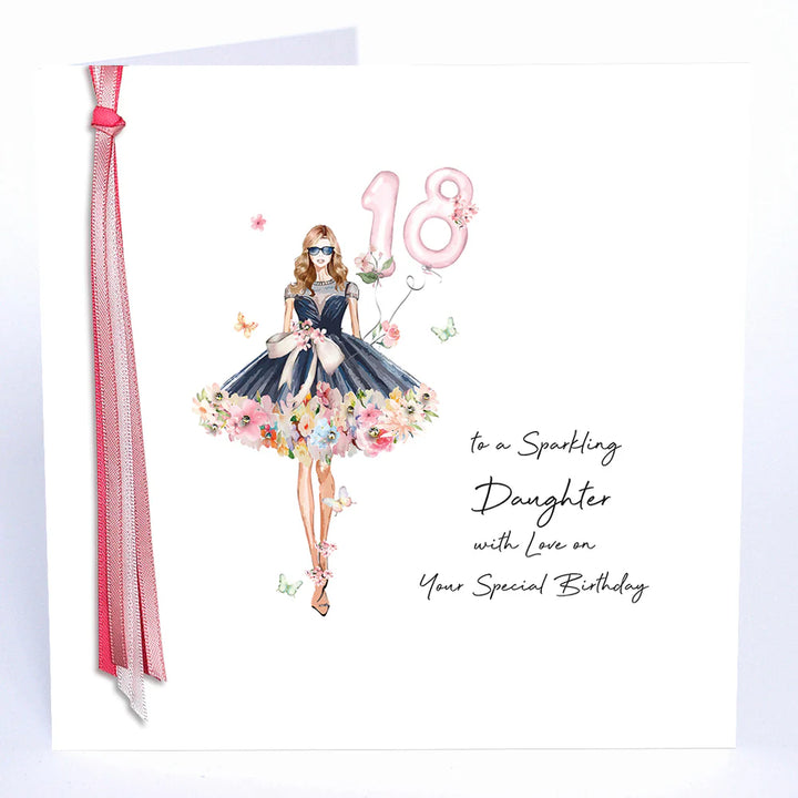 18 - Ribbons &amp; Roses 18 To A Sparkling Daughter With Love On Your Special Birthday Large Card